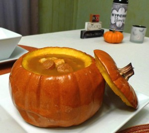 Creole Pumpkin Soup in a Roasted Pumpkin