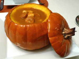 Creole Pumpkin Soup in a Roasted Pumpkin