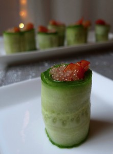 Cucumber Rolls with Shrimp and Finger Limes