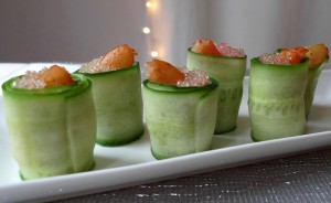 Cucumber Rolls with Shrimp and Finger Limes