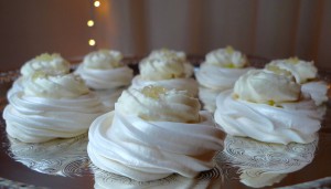 Mini Pavlovas with Lime Curd and Finger Limes